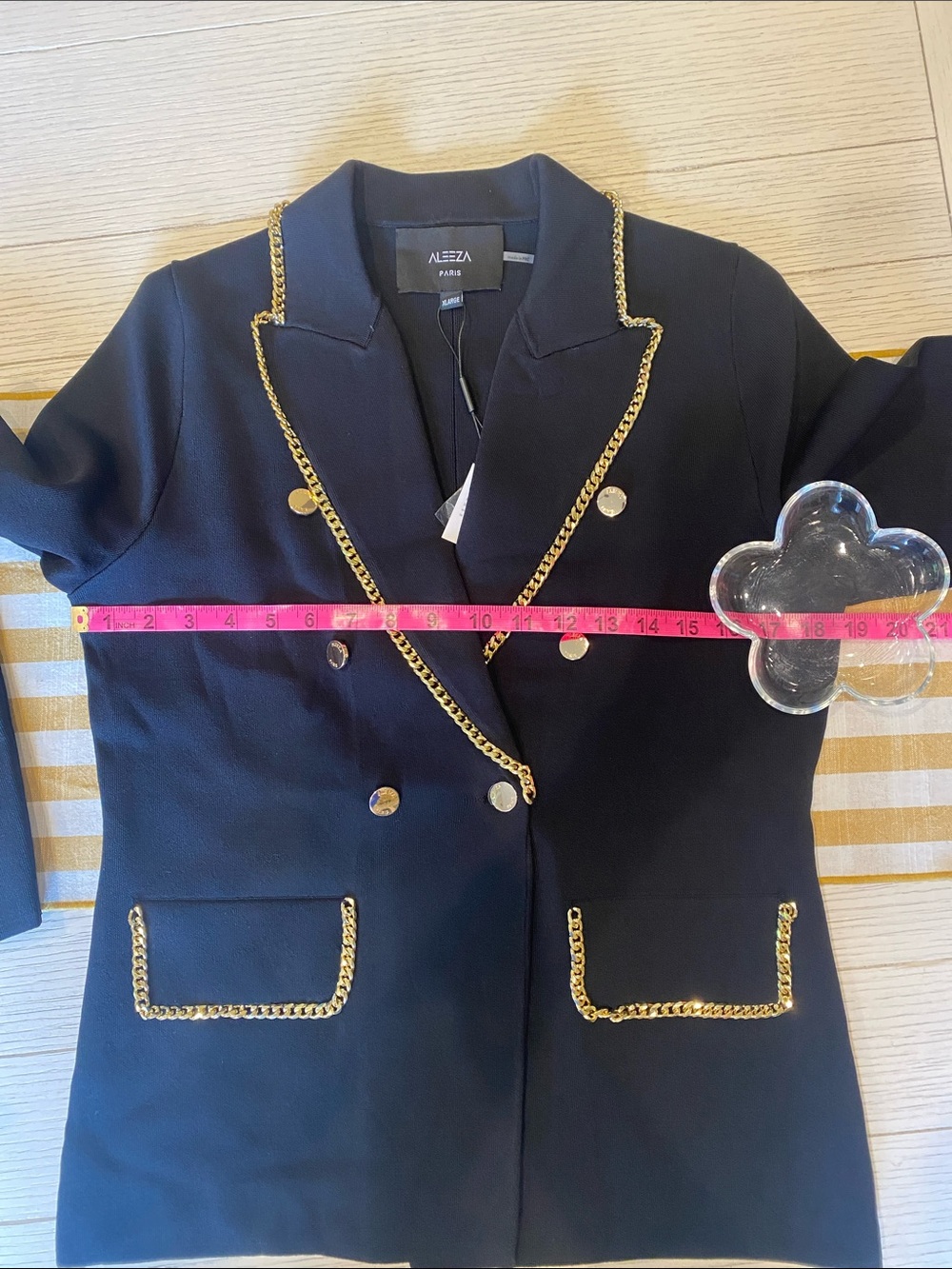 Aleeza Paris Odette Jacket XL, double breasted blazer black, gold chain detail - Picture 7 of 10